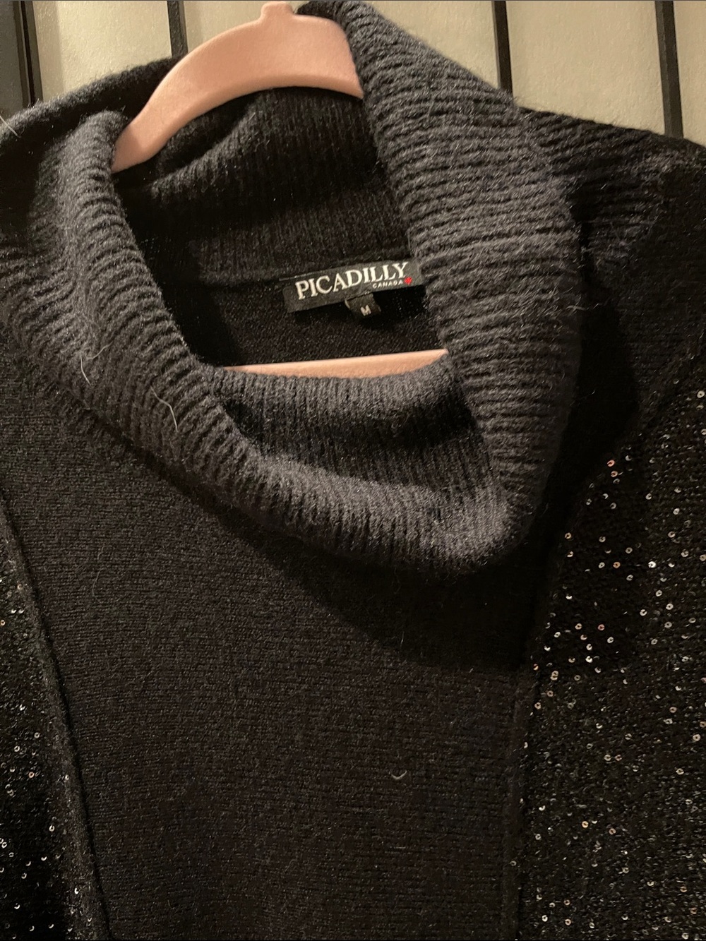 Picadilly  Black Cowl-Neck Sweater with Subtle Sparkle . - Picture 3 of 9